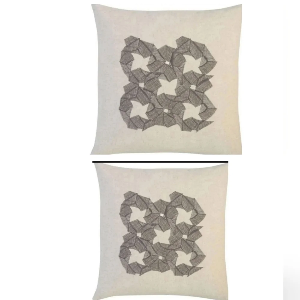 2 pillow cover Crate & barrel Zen Flower 16x16 gray embroidered